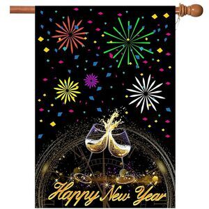 Happy New Year Burlap Garden Flag NEW